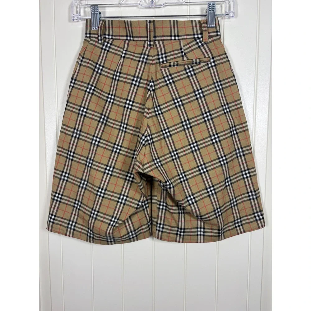 Vintage Burberry Golf Nova Check Shorts US 6 Tan Plaid High Rise Bermuda Cotton